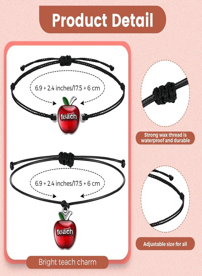 Highergo 12 Pcs Teacher Bracelets Appreciation Gifts Bulk Blessing Card Bracelets for Women Men Teacher Blessing Bangle Greeting Gift for Back to School Christmas(Apple Style) - Image 4